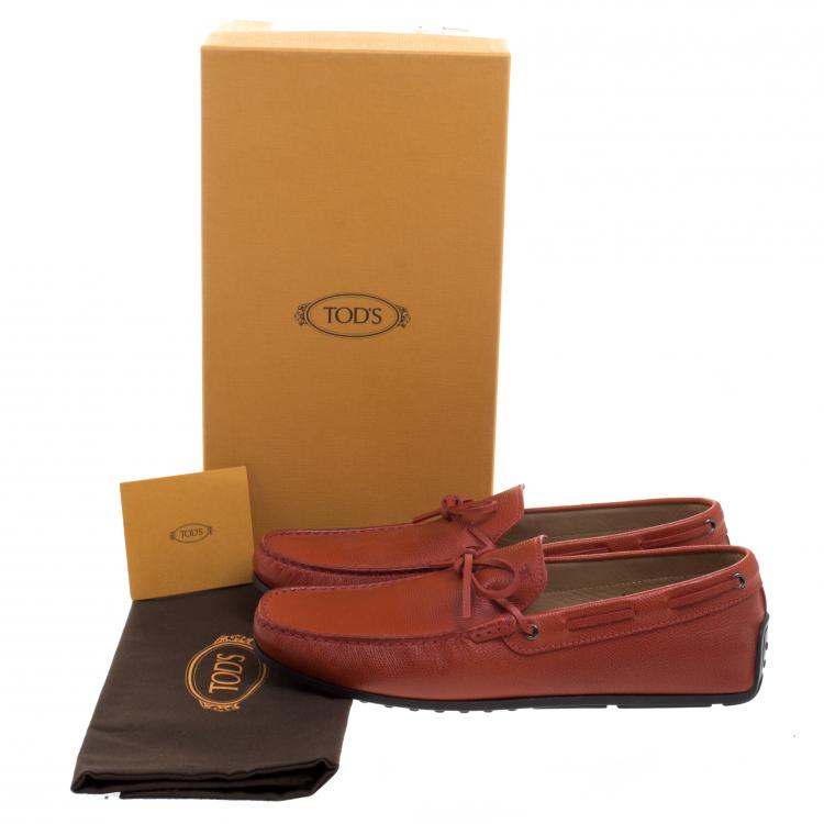 Pre Owned Tod's Bronze Orange Leather Bow Loafers Size 42.5