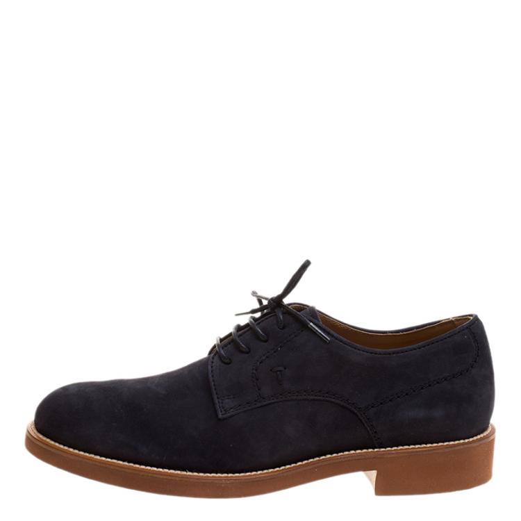 Pre Owned Tod's Navy Blue Suede Lace Up Derby Size 41