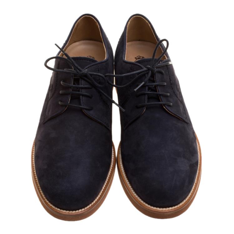 Pre Owned Tod's Navy Blue Suede Lace Up Derby Size 41