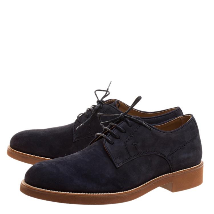 Pre Owned Tod's Navy Blue Suede Lace Up Derby Size 41