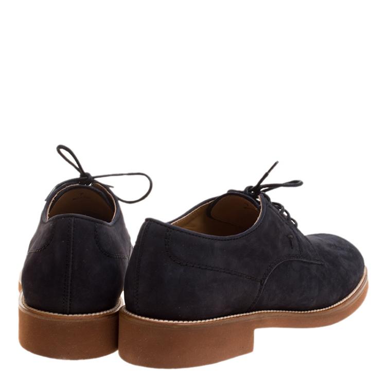 Pre Owned Tod's Navy Blue Suede Lace Up Derby Size 41
