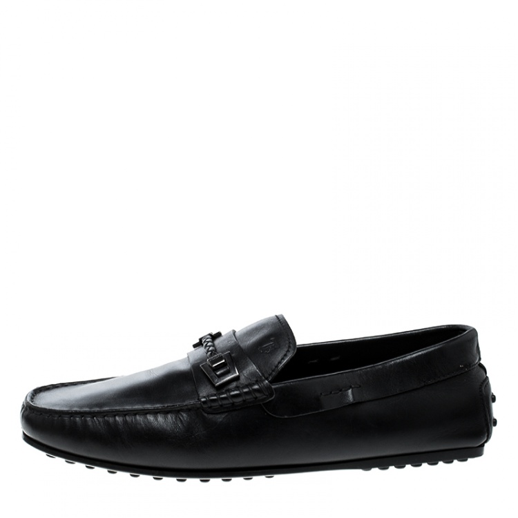 Pre Owned Tod's Black Leather Braid Bit Loafers Size 41