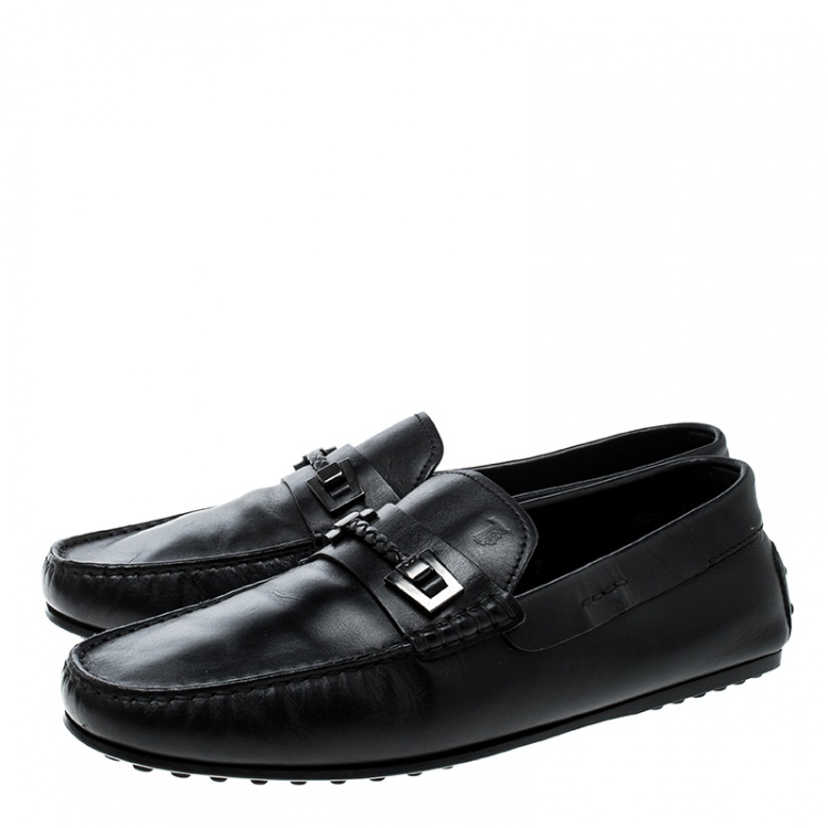 Pre Owned Tod's Black Leather Braid Bit Loafers Size 41