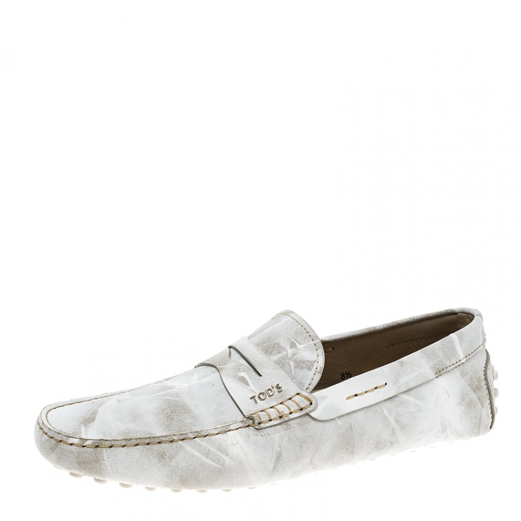 Pre Owned Tod's White Textured Leather Penny Loafers Size 42.5