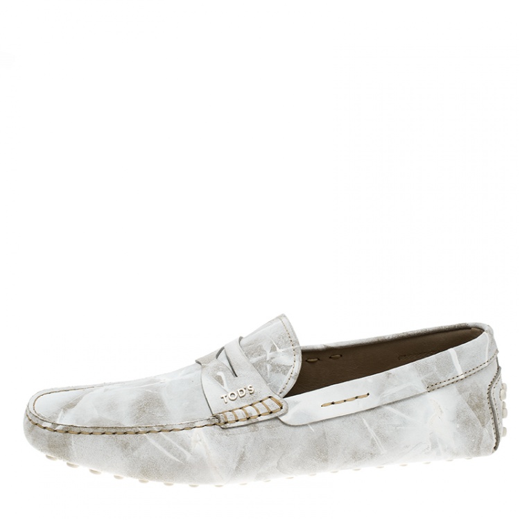 Pre Owned Tod's White Textured Leather Penny Loafers Size 42.5