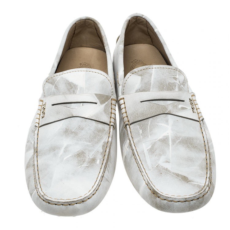 Pre Owned Tod's White Textured Leather Penny Loafers Size 42.5