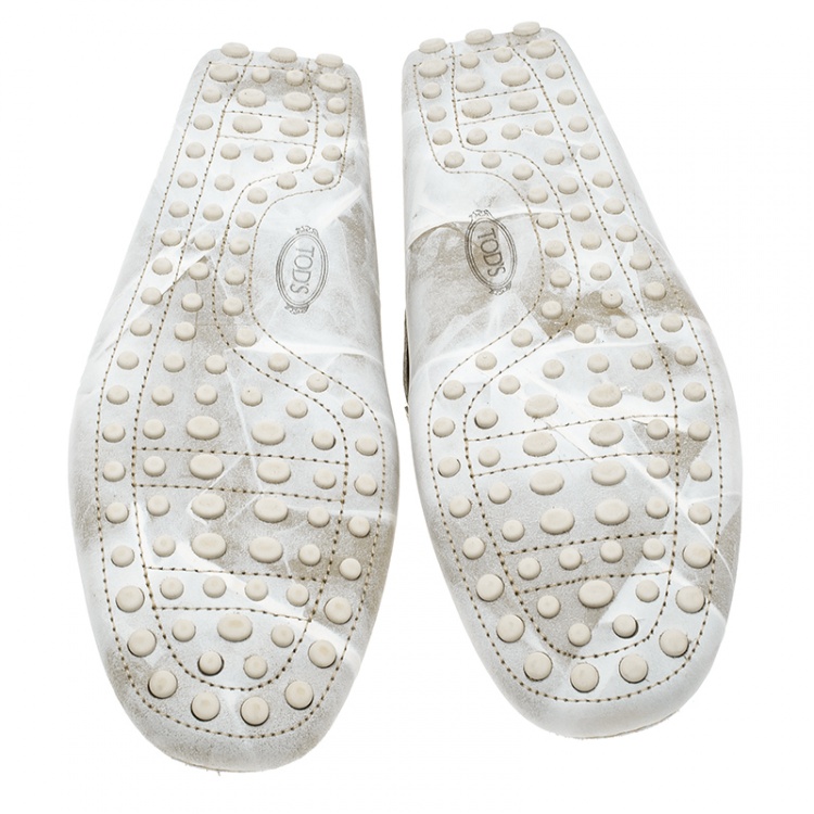 Pre Owned Tod's White Textured Leather Penny Loafers Size 42.5