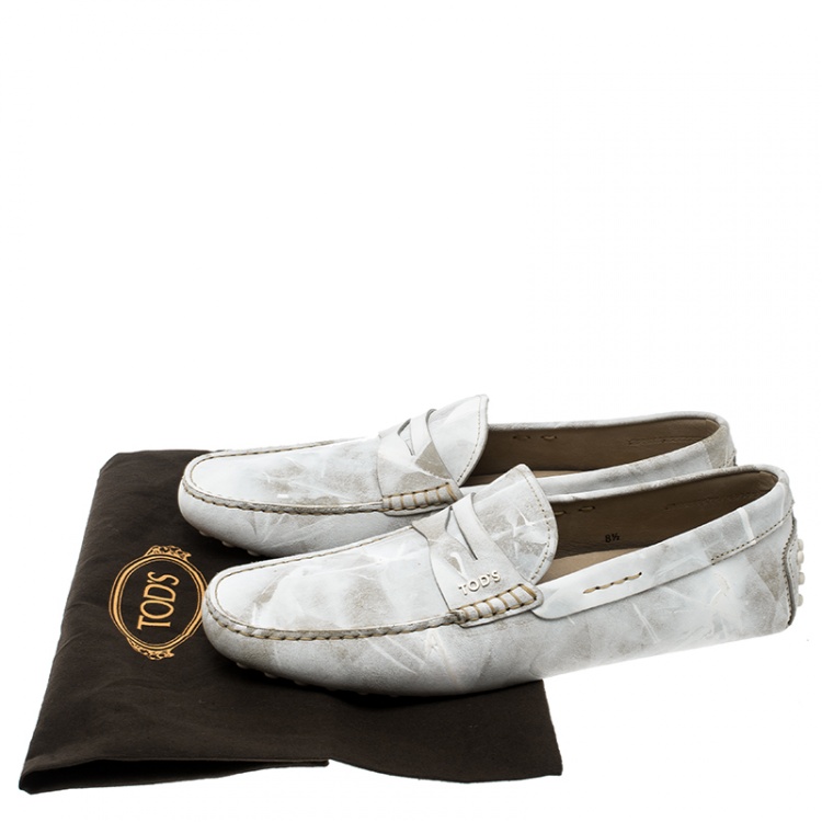 Pre Owned Tod's White Textured Leather Penny Loafers Size 42.5