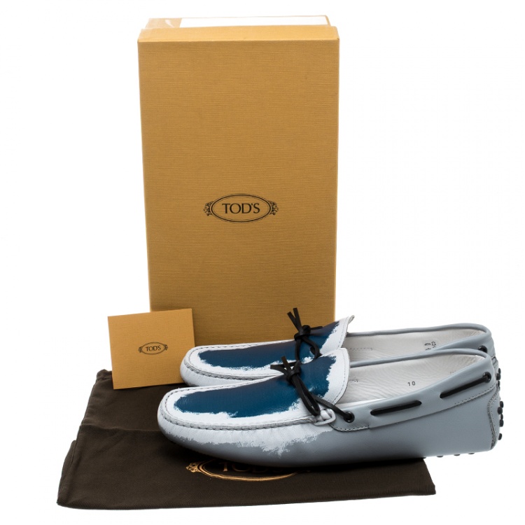 Pre Owned Tod's Grey Leather Paint Splotch Bow Loafers Size 44.5