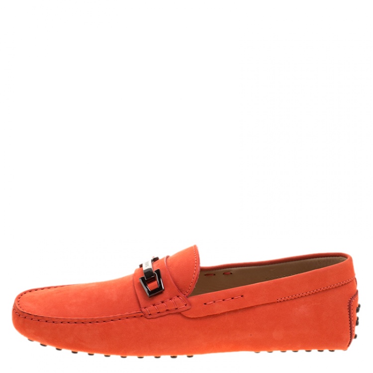 Pre Owned Tod's Orange Suede Macro Clamp Loafers Size 44