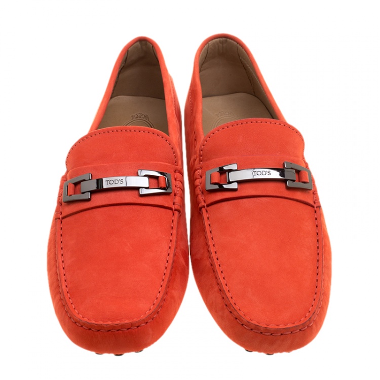 Pre Owned Tod's Orange Suede Macro Clamp Loafers Size 44