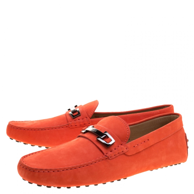 Pre Owned Tod's Orange Suede Macro Clamp Loafers Size 44
