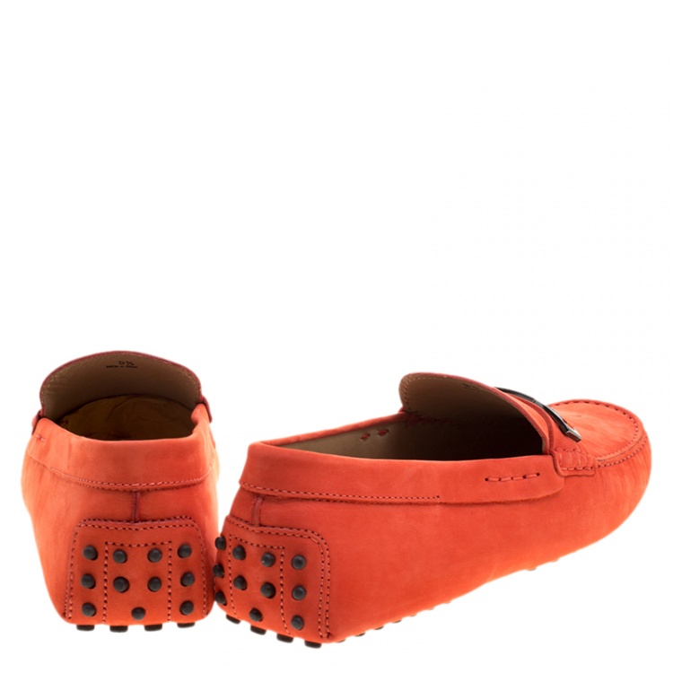 Pre Owned Tod's Orange Suede Macro Clamp Loafers Size 44