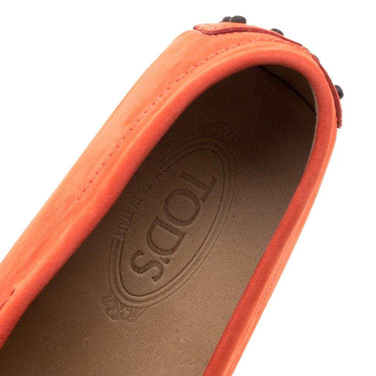 Pre Owned Tod's Orange Suede Macro Clamp Loafers Size 44