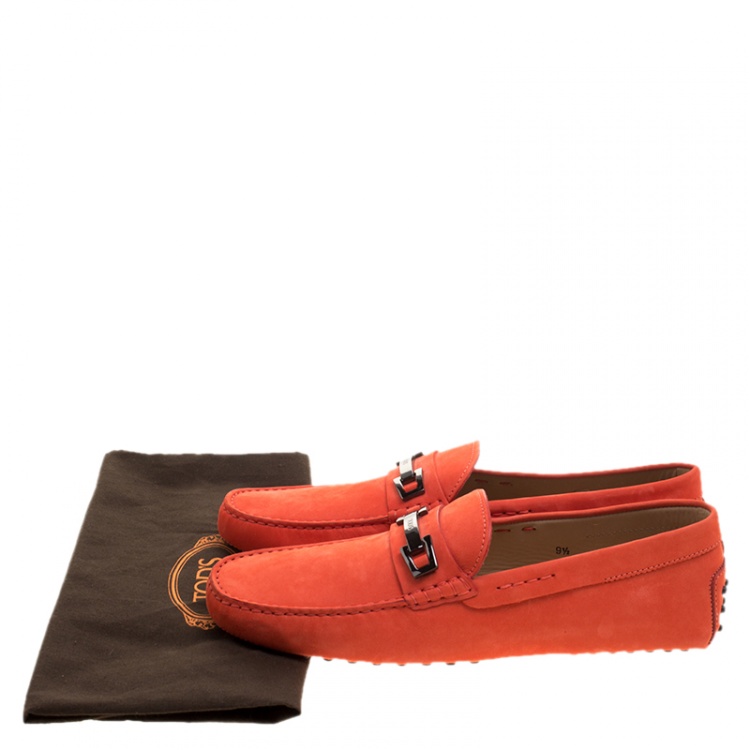 Pre Owned Tod's Orange Suede Macro Clamp Loafers Size 44