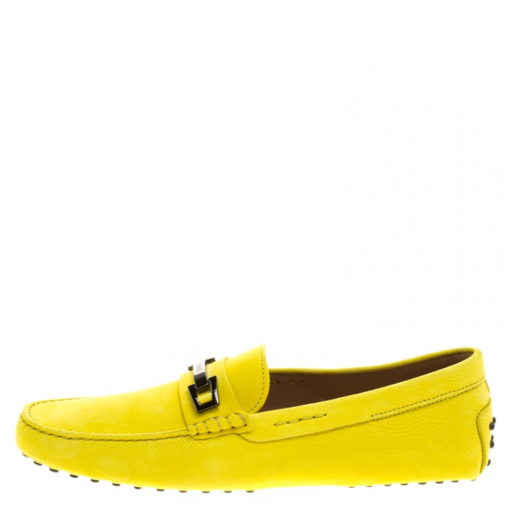 Pre Owned Tod's Yellow Suede Macro Clamp Loafers Size 44.5