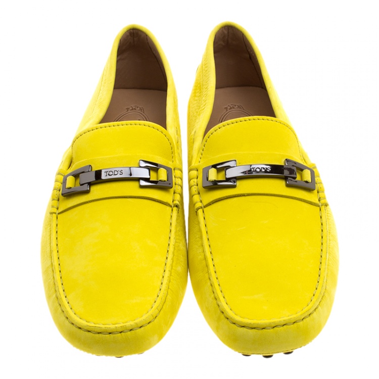 Pre Owned Tod's Yellow Suede Macro Clamp Loafers Size 44.5