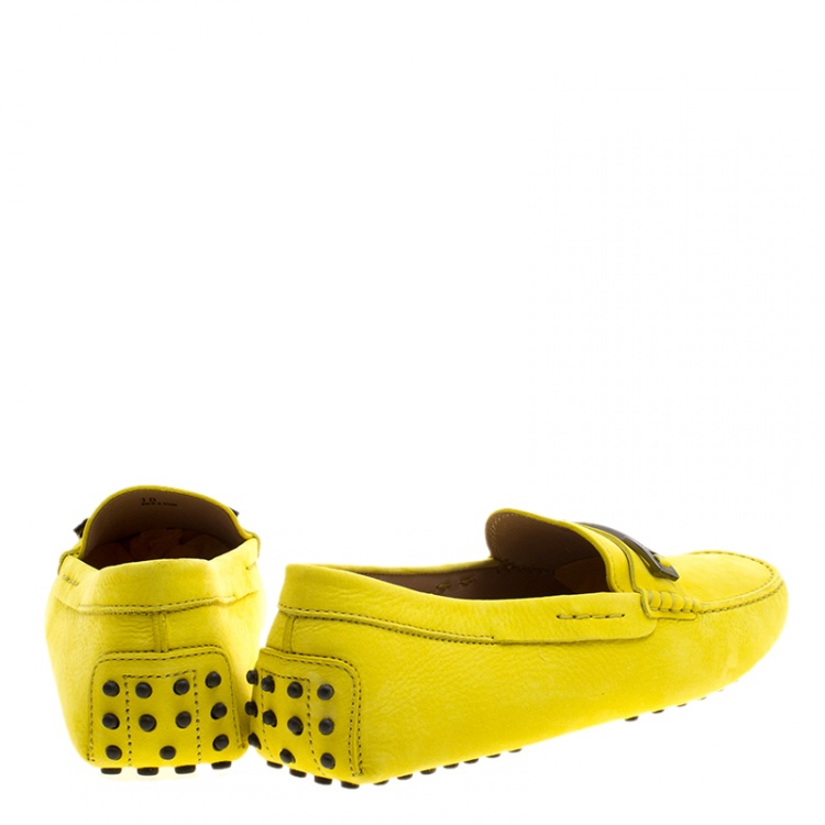 Pre Owned Tod's Yellow Suede Macro Clamp Loafers Size 44.5