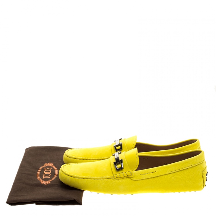 Pre Owned Tod's Yellow Suede Macro Clamp Loafers Size 44.5
