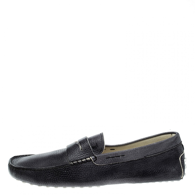 Pre Owned Tod's Graphite Grey Leather City Gommino Penny Loafers Size 44