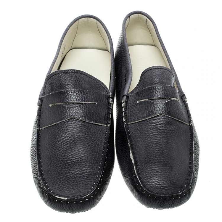 Pre Owned Tod's Graphite Grey Leather City Gommino Penny Loafers Size 44