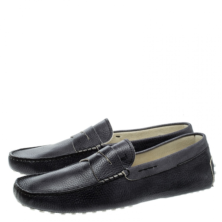 Pre Owned Tod's Graphite Grey Leather City Gommino Penny Loafers Size 44