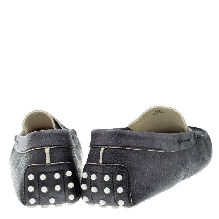 Pre Owned Tod's Graphite Grey Leather City Gommino Penny Loafers Size 44