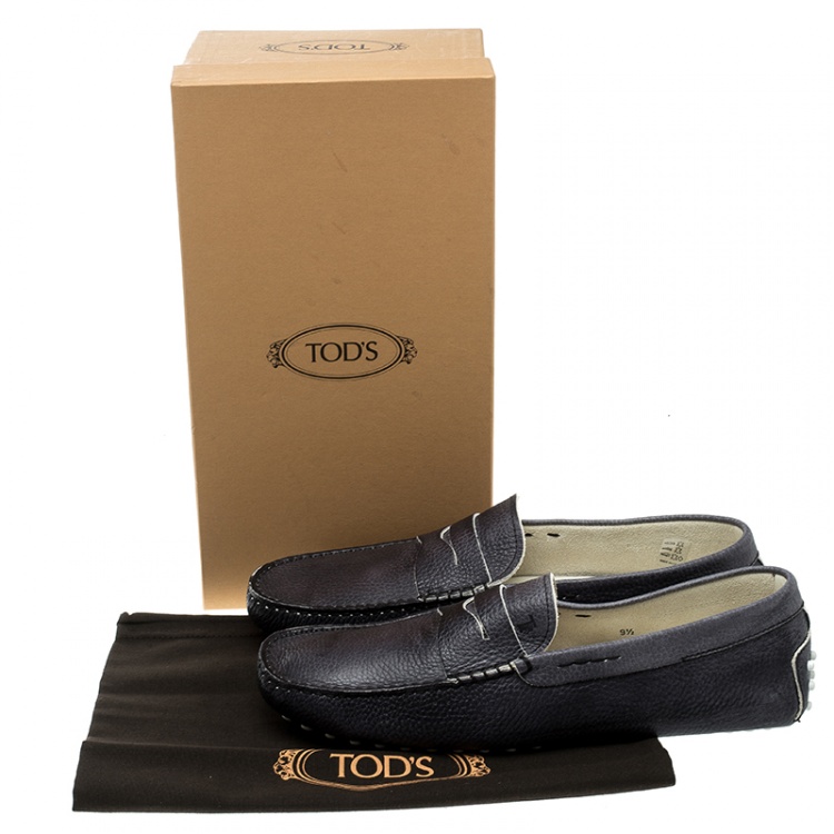 Pre Owned Tod's Graphite Grey Leather City Gommino Penny Loafers Size 44