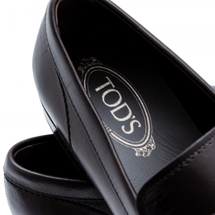 Pre Owned Tod's Dark Brown Leather Penny Loafers Size 43