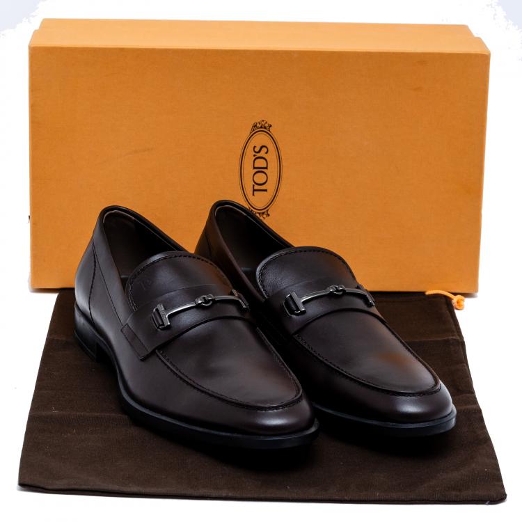 Pre Owned Tod's Dark Brown Leather Penny Loafers Size 43