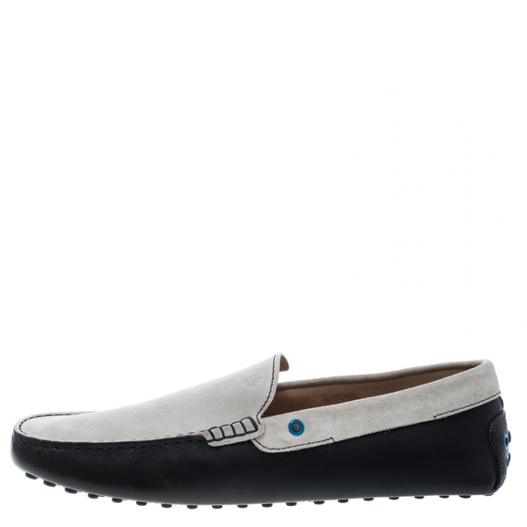 Pre Owned Tod's Two Tone Suede And Leather Eyelet Detail Loafers Size 42.5