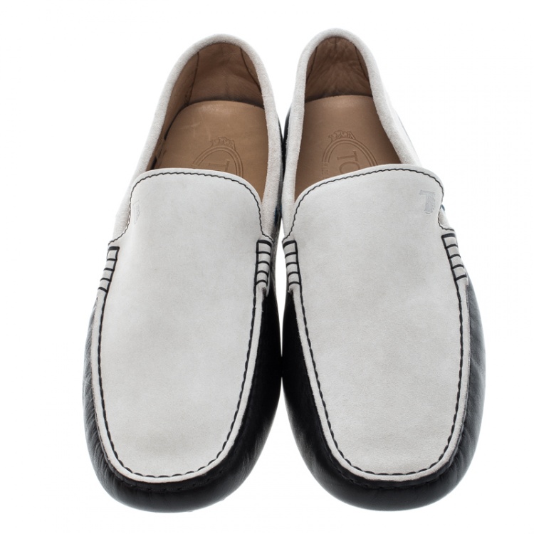 Pre Owned Tod's Two Tone Suede And Leather Eyelet Detail Loafers Size 42.5