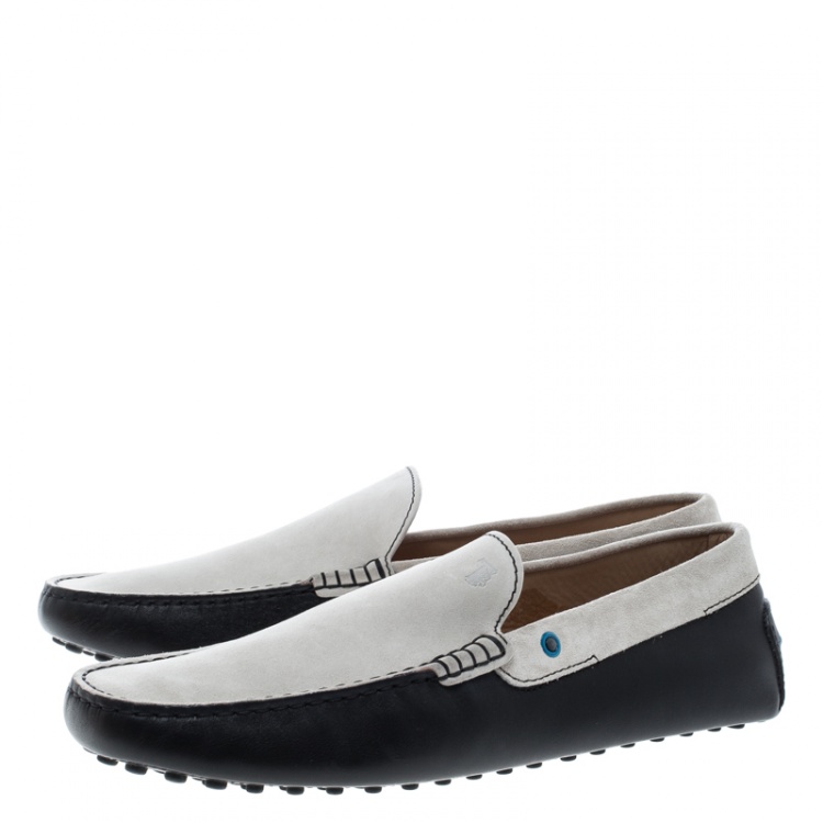 Pre Owned Tod's Two Tone Suede And Leather Eyelet Detail Loafers Size 42.5