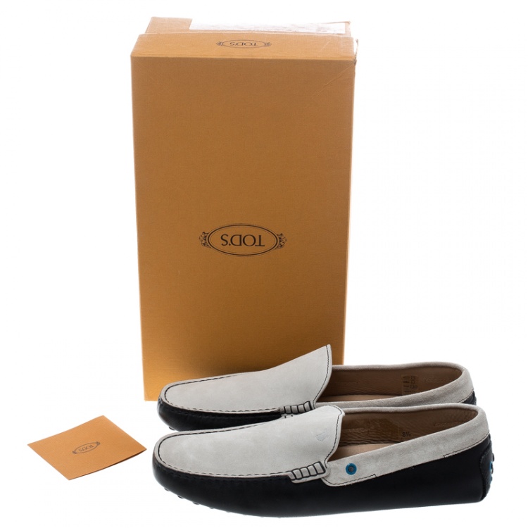 Pre Owned Tod's Two Tone Suede And Leather Eyelet Detail Loafers Size 42.5