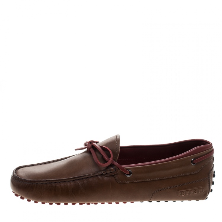 Pre Owned Tod's For Ferrari Brown Leather Bow Loafers Size 42