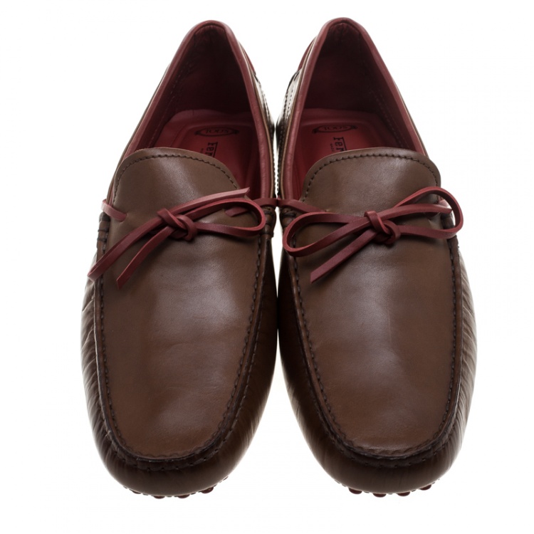 Pre Owned Tod's For Ferrari Brown Leather Bow Loafers Size 42