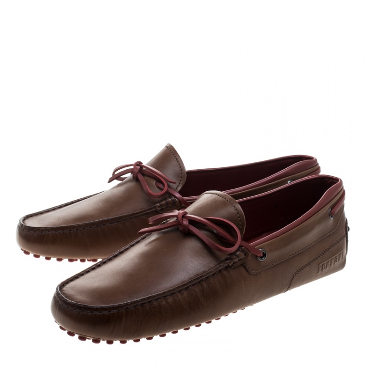 Pre Owned Tod's For Ferrari Brown Leather Bow Loafers Size 42