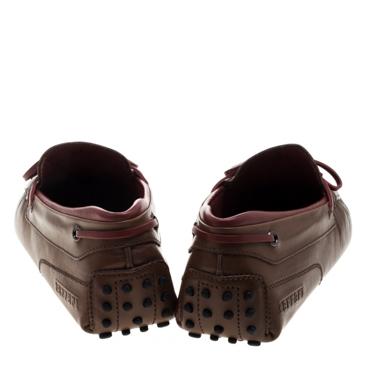 Pre Owned Tod's For Ferrari Brown Leather Bow Loafers Size 42