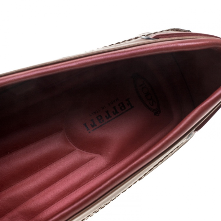 Pre Owned Tod's For Ferrari Brown Leather Bow Loafers Size 42