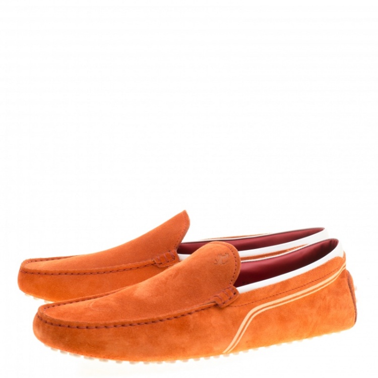 Pre Owned Tod's For Ferrari Orange and White Suede Loafers Size 44