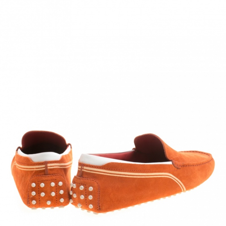 Pre Owned Tod's For Ferrari Orange and White Suede Loafers Size 44