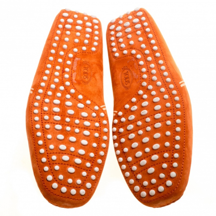Pre Owned Tod's For Ferrari Orange and White Suede Loafers Size 44
