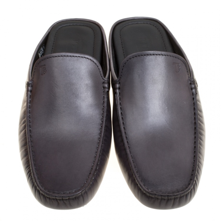 Pre Owned Tod's Grey Leather Sabot Loafer Slides Size 43