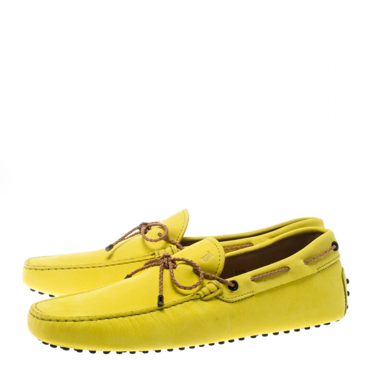 Pre Owned Tod's Yellow Suede with Contrast Braided Bow Loafers Size 45