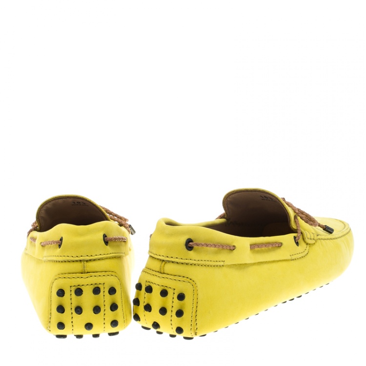 Pre Owned Tod's Yellow Suede with Contrast Braided Bow Loafers Size 45