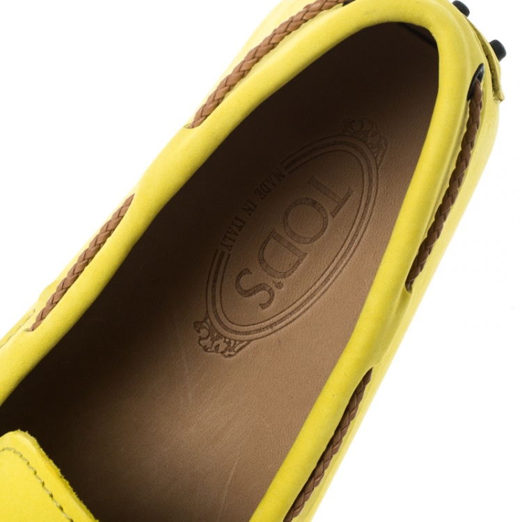 Pre Owned Tod's Yellow Suede with Contrast Braided Bow Loafers Size 45