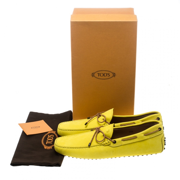 Pre Owned Tod's Yellow Suede with Contrast Braided Bow Loafers Size 45