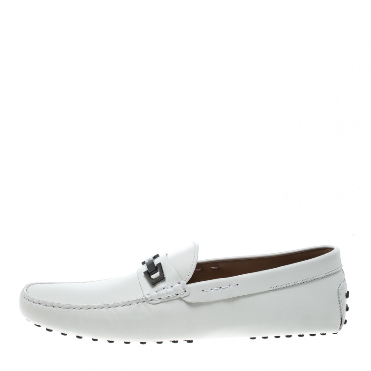 Pre Owned Tod's White Leather Macro Clamp Loafers Size 47