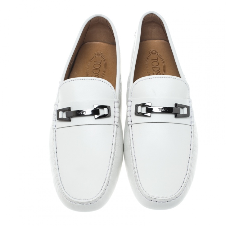Pre Owned Tod's White Leather Macro Clamp Loafers Size 47