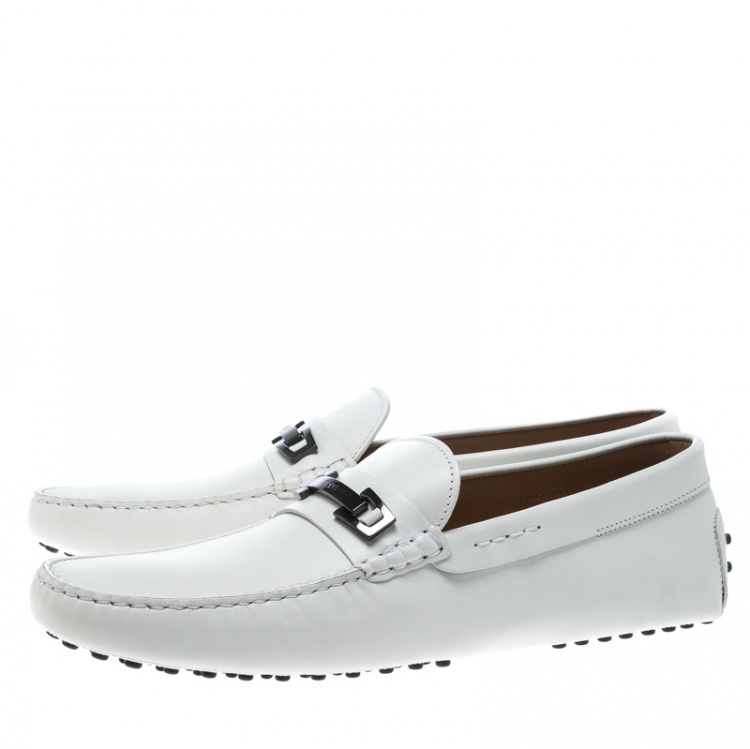 Pre Owned Tod's White Leather Macro Clamp Loafers Size 47